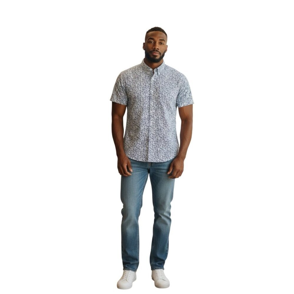 MICHAEL KORS Mens Button Up Short Sleeve Slim Fit Shirt~Size XL~Blue White L1510